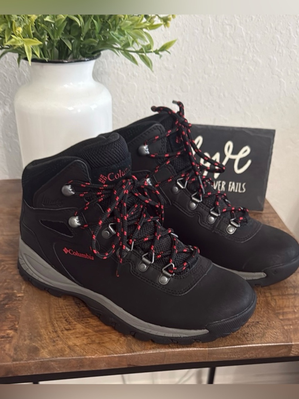 Columbia Black Winter & Rain Boots with Red Laces